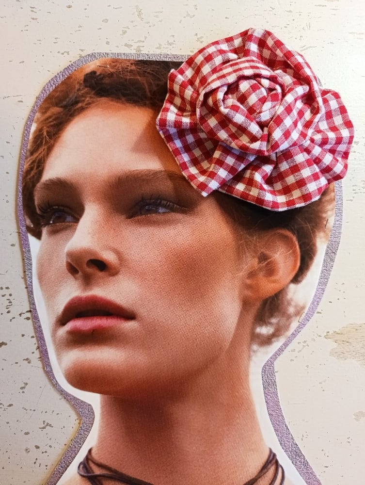 Image of Fermaglio rosa pic-nic fantasia Vichy rosso/bianco