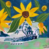 Image 2 of Perennial Sunflowers in a Blue and White Bowl
