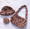 Plush leopard faux fur shoulder bag