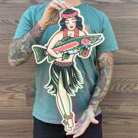 Hula Girl w/Trout Wood Print
