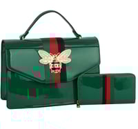 Image 1 of Gucci Inspired Glossy Queen Bee Stripe Flap 2-in-1 Satchel