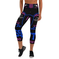 Image 1 of BOSSFITTED Black Neon Pink and Blue Yoga Capri Leggings