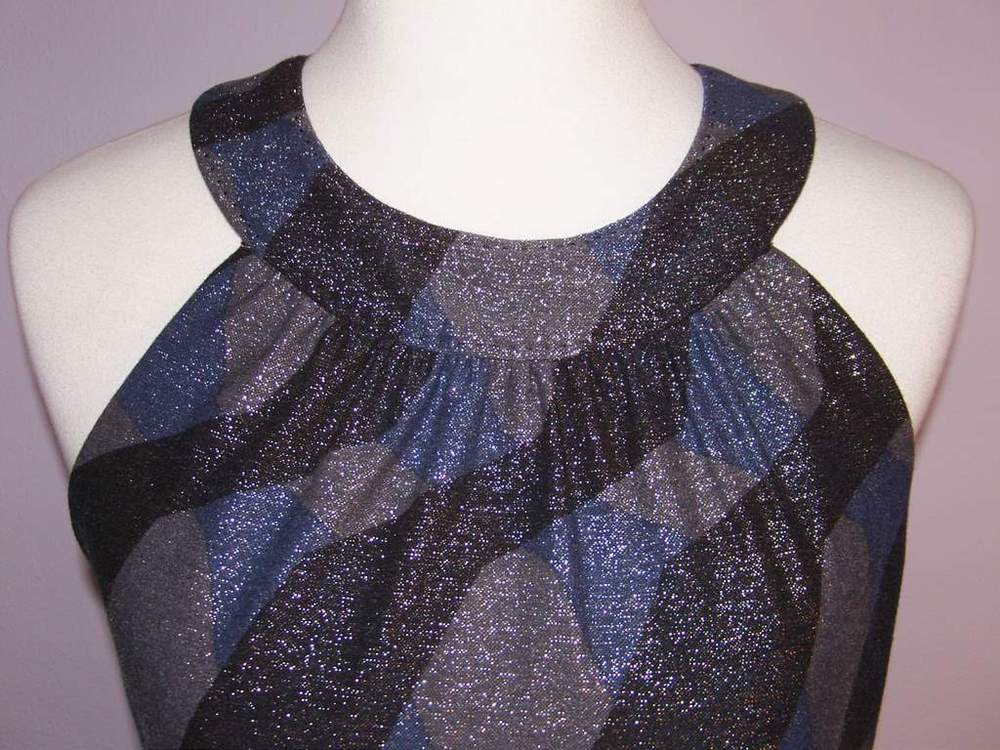Image of Elie Tahari Blue & Grey Sleeveless Shimmery Dress