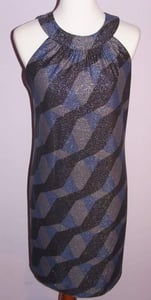 Image of Elie Tahari Blue & Grey Sleeveless Shimmery Dress