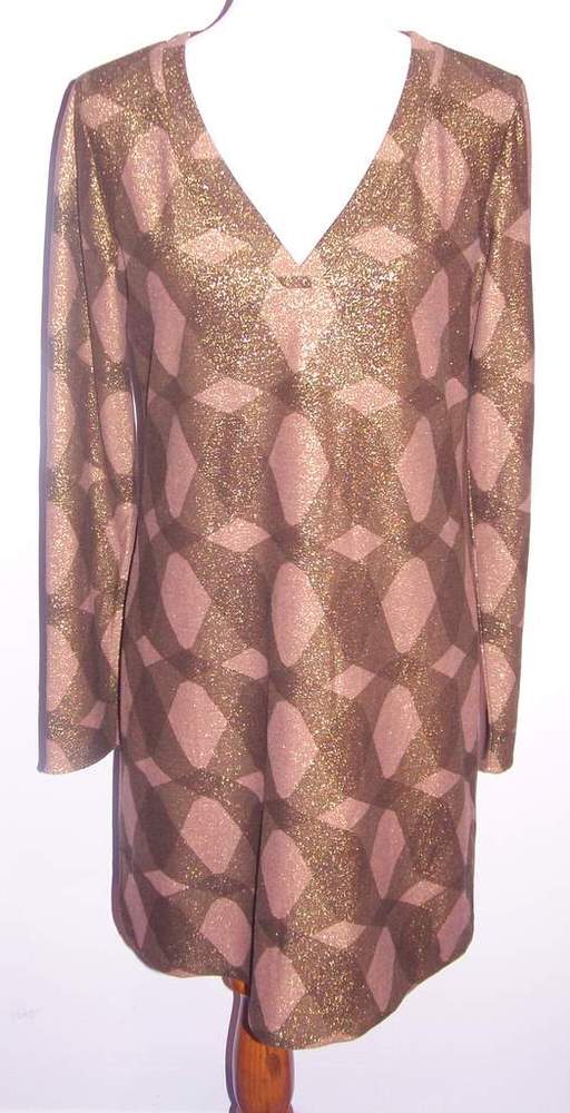 Image of Elie Tahari Bronze Long Sleeve Shimmery Dress