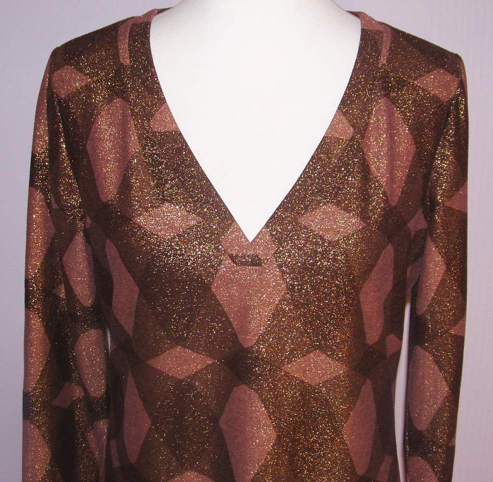 Image of Elie Tahari Bronze Long Sleeve Shimmery Dress