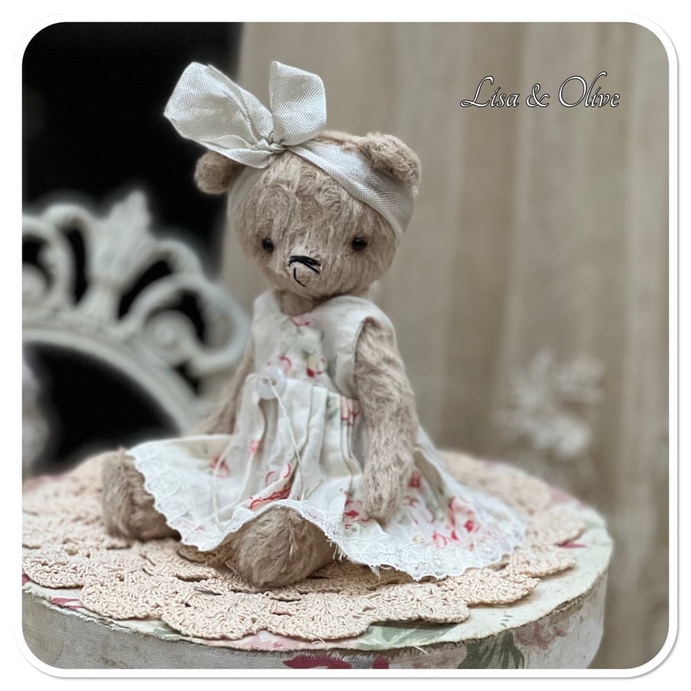 Handmade beige teddy bear wearing a pretty floral dress. | Lisaandolive Handmade beige teddy bear wearing a pretty floral dress. | Lisaandolive