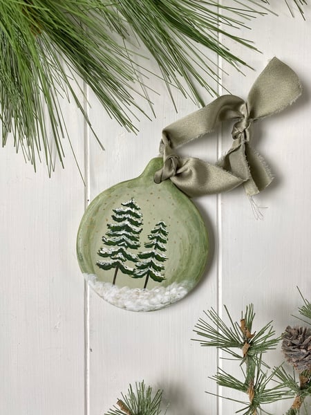 Image of *Pre-Order: Snowy Winter Trees - Ceramic Ornament