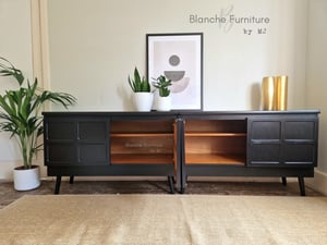 Image of Extra Long Nathan Sideboard in Black on Black wooden tapered legs