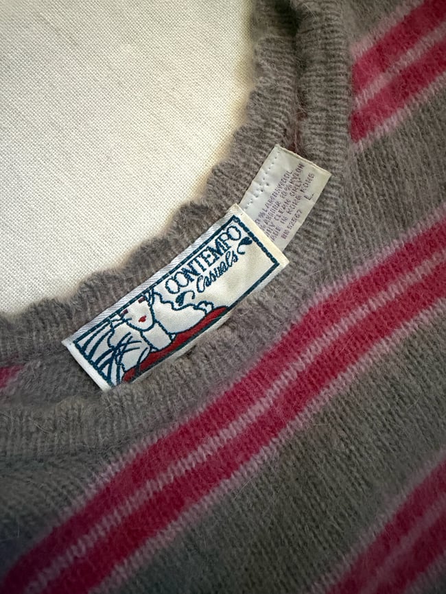 late 70s angora stripe ballet scoop neck top blouse sweater 