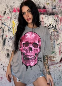 Image 3 of ‘SKULL IN PINK’ HAND PAINTED T-SHIRT XL
