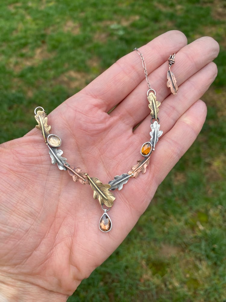Image of Oregon White Oak Leaf Mixed Metal Zircon Necklace