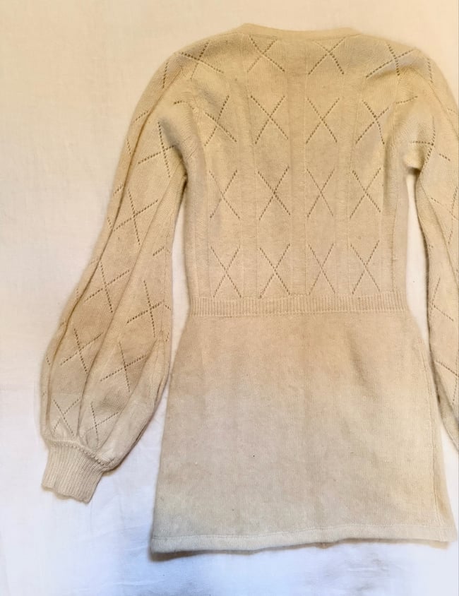 1960s white angora mini knit dress jane birkin poet sleeve 