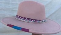 Image 3 of Blush Pink Fedora Hat  Multi Print & Charm Band