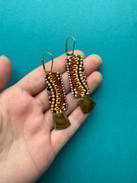 Image 1 of Embossed Vintage Tin & Brass Earrings