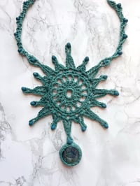 Image 2 of crochet sun necklace with carved labradorite eye