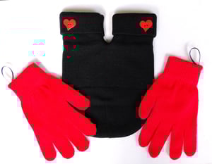 Image of Black SMITTEN Mitten with Heart Buttons (for holding hands when its cold outside) GLoves and Smitten