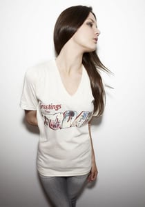 Image of "Greetings" Cream V-Neck T-Shirt Unisex