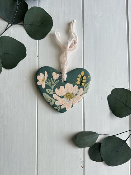 Image of Ceramic Heart Ornament - Gray Green