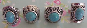 Image of Vintage Turquoise Stone Silver Tone Rings 