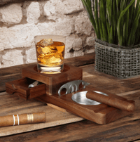 Image 3 of Ashtray Coaster Whiskey Glass Tray & Ash Tray w/h Cigar Cutter, Includes Drawer and Cigar Slot