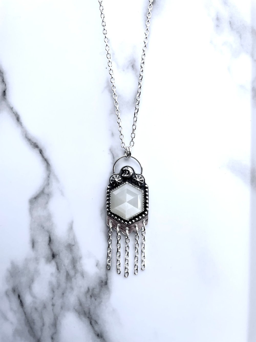 Handmade Sterling Silver White Moonstone Pendant