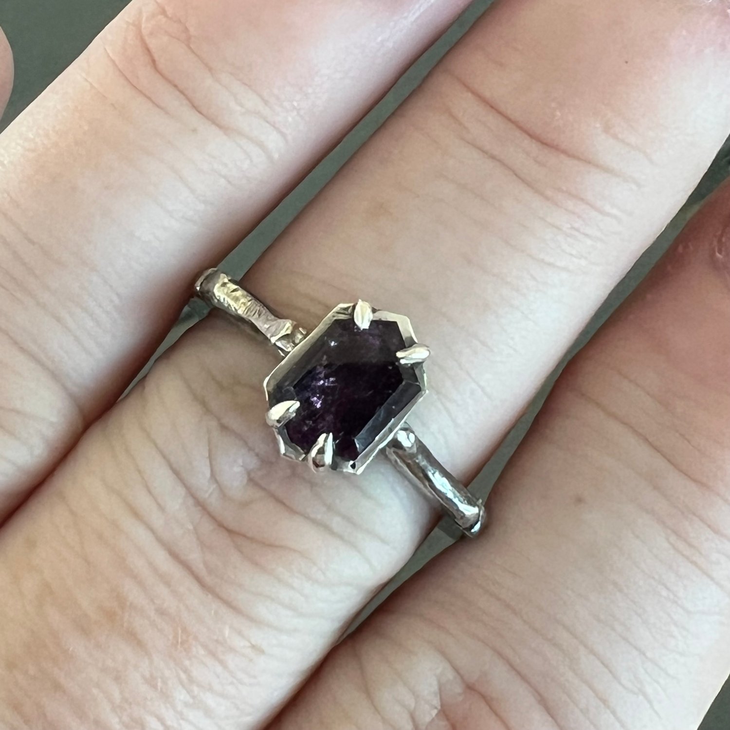 Image of Hand-carved Amethyst Sterling Silver Ring, Size 9.25