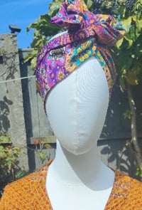 Image 9 of Boho head wrap with Wire - sari fabric -neon henma