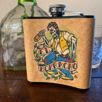 Image 2 of El Borracho Flask Day of the Dead Loteria Card 6 Oz