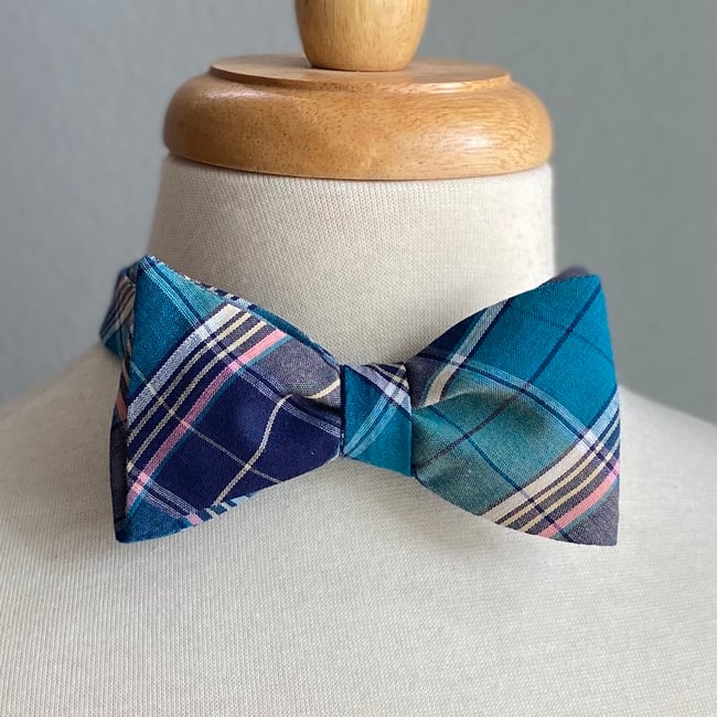 Teal Plaid Bow Tie