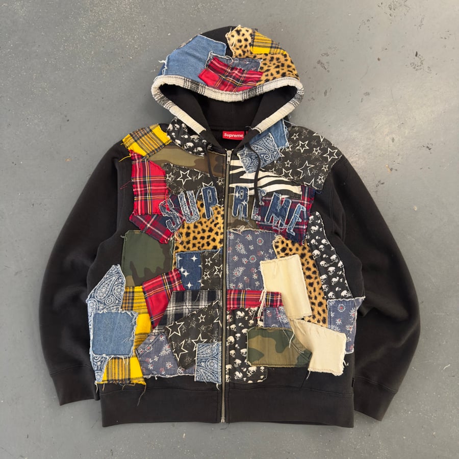 Image of FW 17 Supreme Patchwork Zip Up Hoodie, size medium