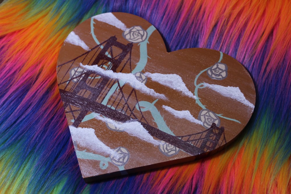 Image of Cinnamon Brown Foggy Bridge Wood Heart