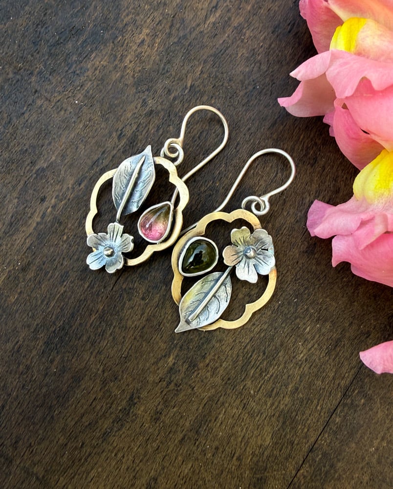 Image of First Blooms of Spring Cherry Blossom Mismatch Asymmetrical Earrings