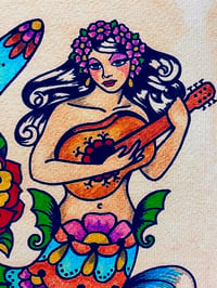 Image 4 of Folk Art Mermaid "Pura Vida" Traditional Tattoo Art Print 