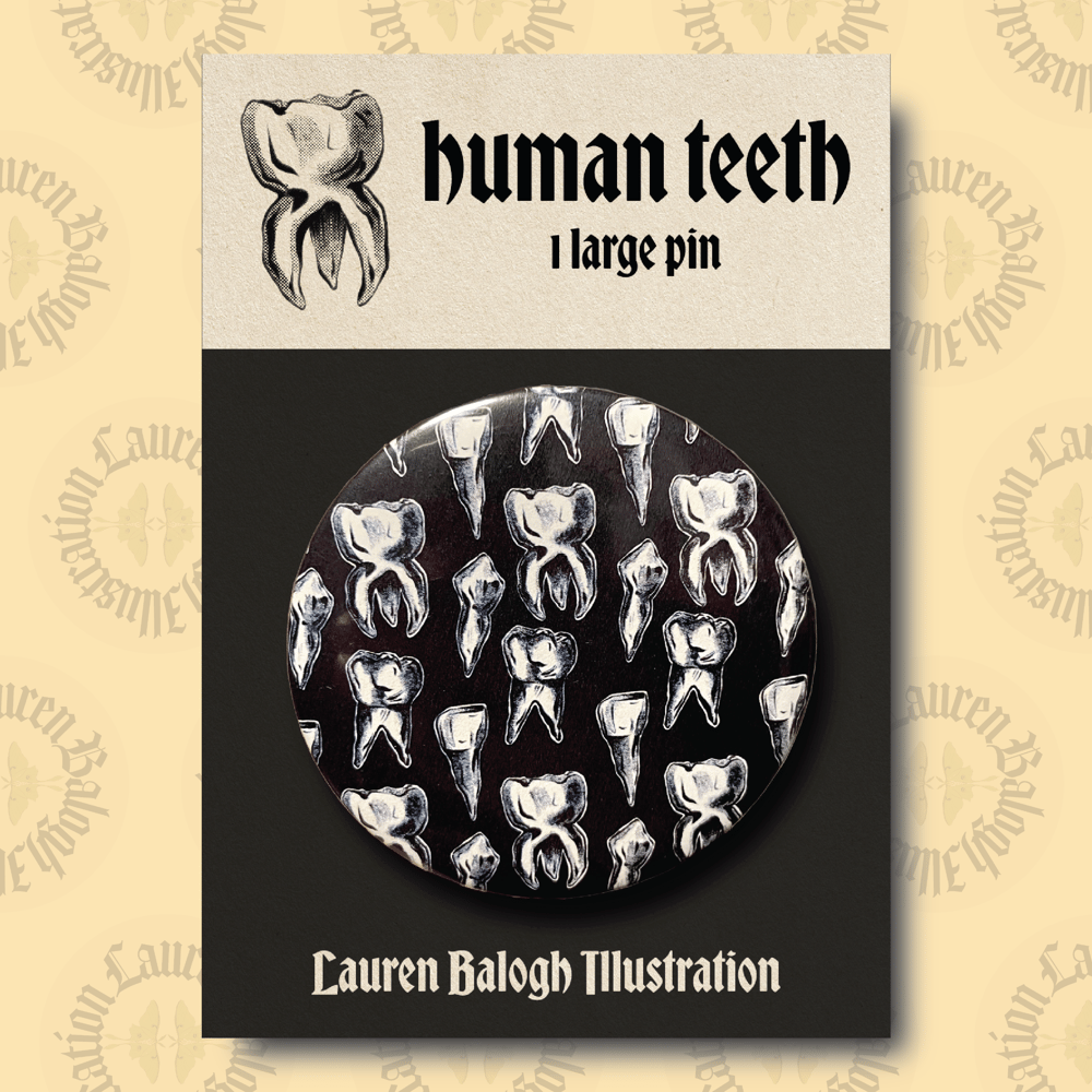 Human Teeth Pattern Pins (Large 75mm Individual Pins, Black or White)