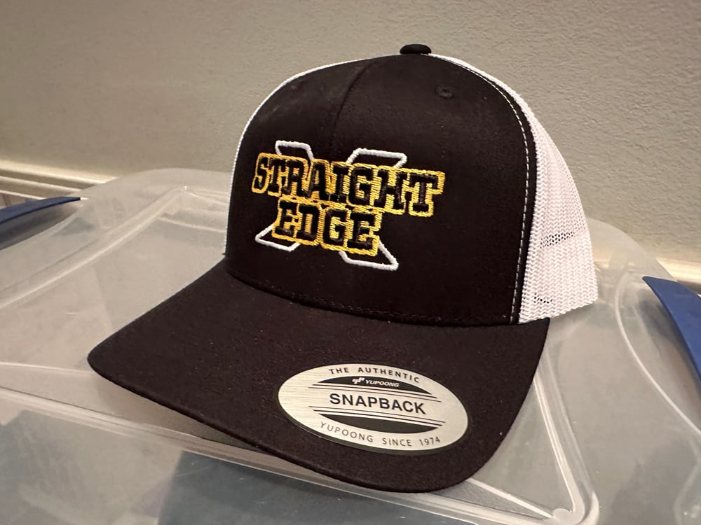 Black Yupoong Retro Trucker "Straight Edge" Snapback Cap 