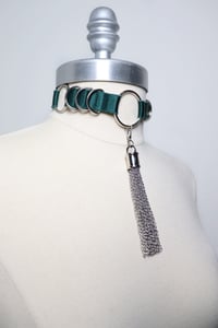 Image 2 of Satin elastic choker with D Rings and chain tassel - Silver