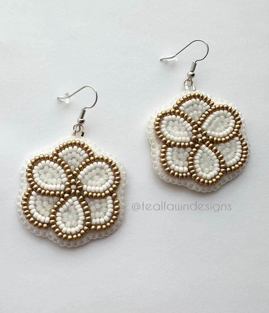 Image of White & Gold Floral Earrings