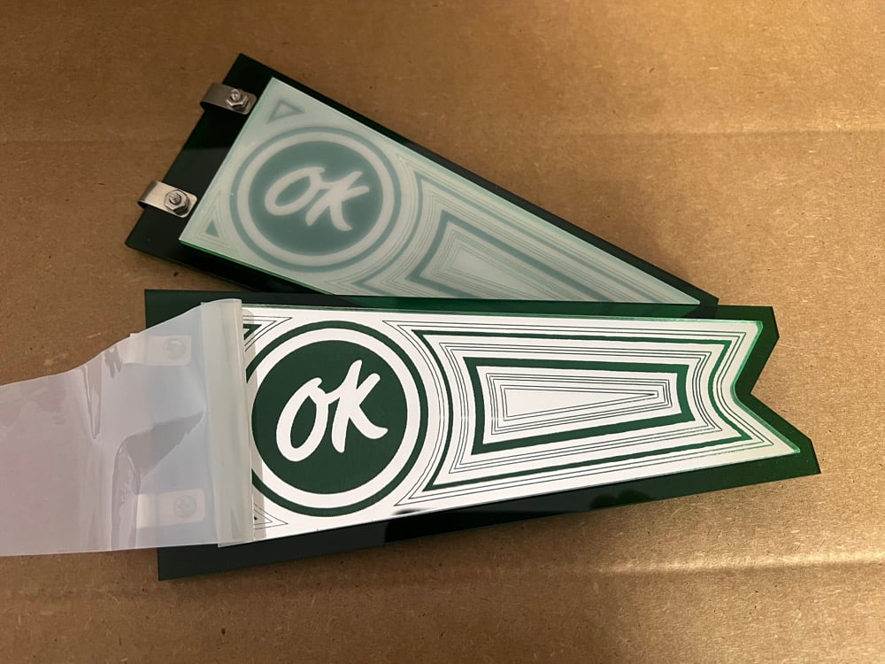 Image of GREEN CHROME FLAGS (PAIR) “OK”