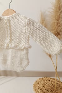 Image 3 of Newborn girls knitted bodysuit for photoshoots | Aila  | creamy