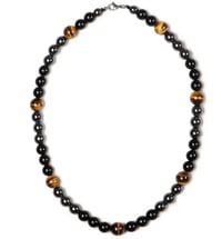 Image 1 of Retro Men Tiger Eye Obsidian Beaded Necklace