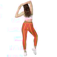 Image 7 of Orange Canna Lily Crossover Leggings with Pockets