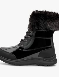 Image 3 of UGG Black Patent Lace-Up Winter Boot with Faux-Fur Cuff size 7.5 W