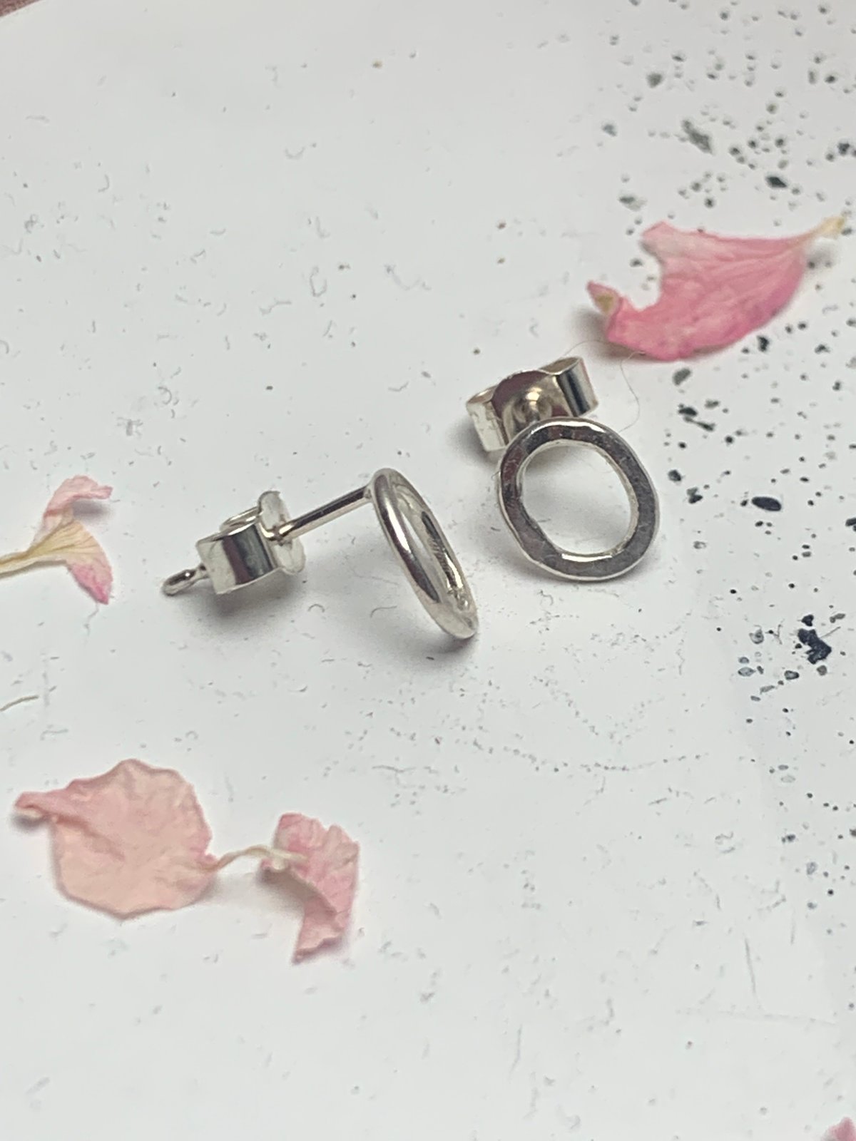Image of Mini oval recycled sterling silver stud earrings 