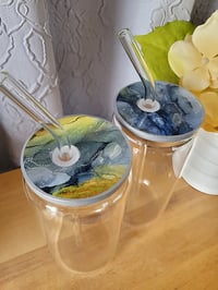 Image 1 of Set of 2 Glass 17oz Drinkware Epoxy Art 'The Capricorn'