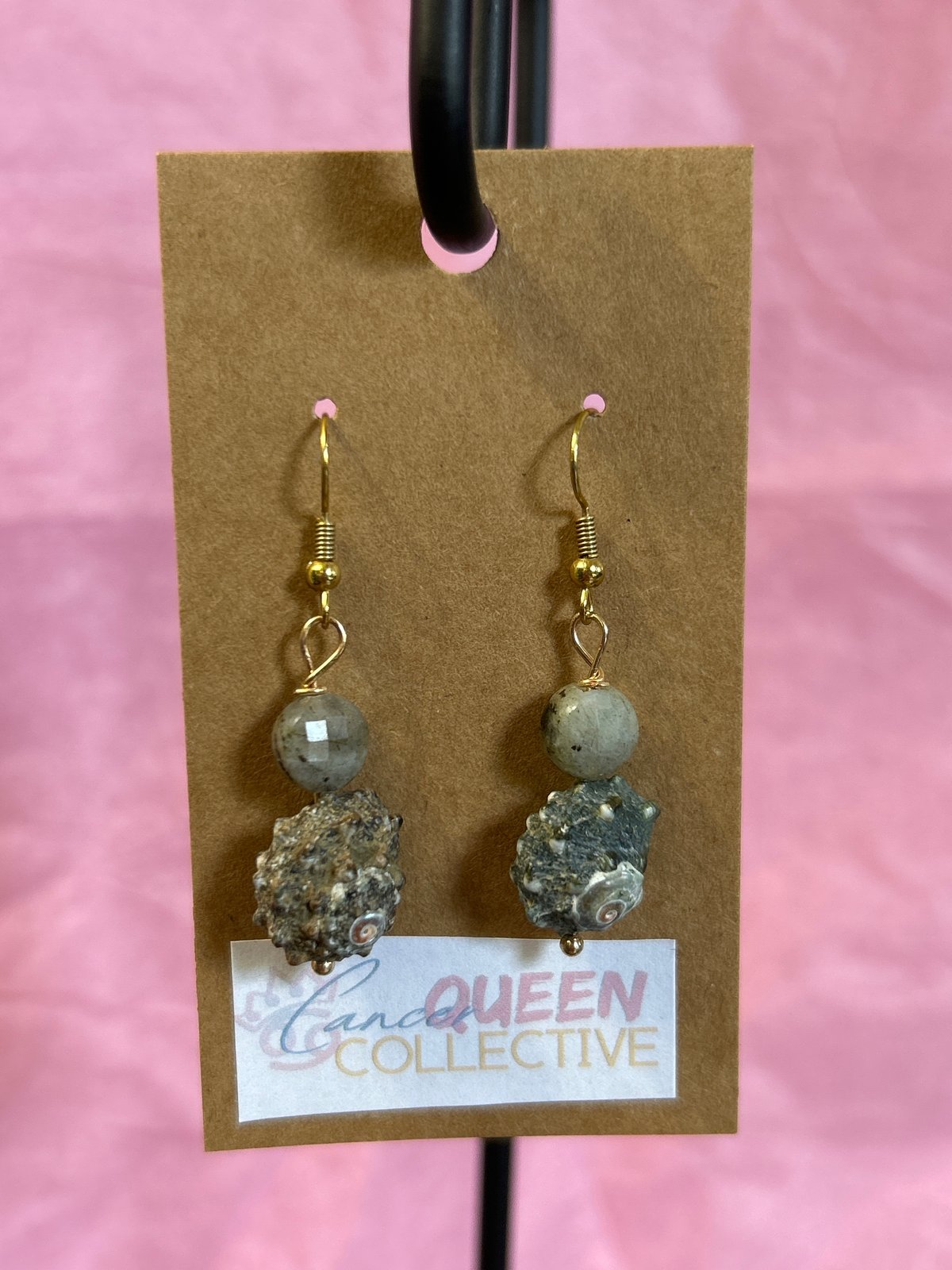 Image of Authentic Labradorite Crystal Shell Earrings 