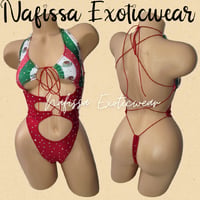 Image 2 of "Crystal Mexican Flag 1-Piece Backless Bodysuit, 2-Piece Thong Sets, Shorts Set"