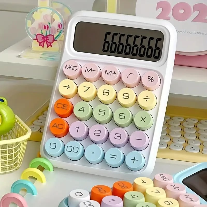 Image of 1pc Keyboard Calculator Office 12-digit Mechanical Calculator Cute Candy Color Calculator  Battery n