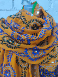 Image 2 of Thassos scarf Yellow with green trim