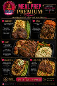Esha’s Premium Meal Prep  (Minimum of 4 Meals) DM ME BEFORE ORDERING!